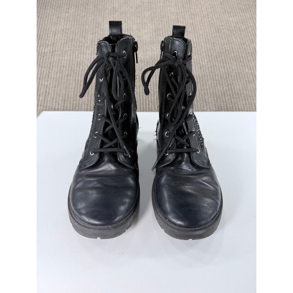 DKNY Girls Stassi Menia Black Crystal Knit Combat Boots Size 3 Youth - Picture 3 of 8